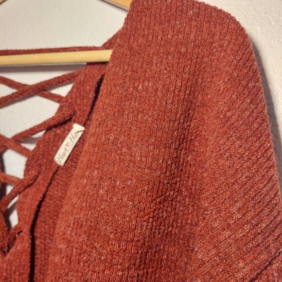 Heart & Hips Burgundy Lace-Up Back Cardigan | Open Front Knit Sweater Size S - Picture 5 of 9